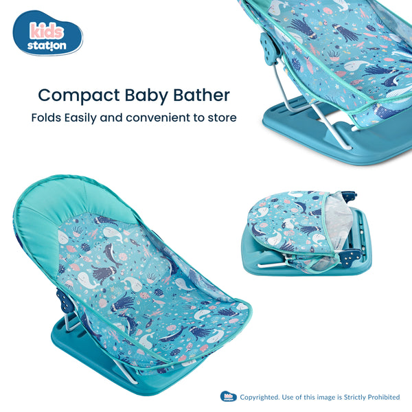 Kids Station Printed Baby Bather – Soft, Foldable & Supportive Bath Seat for New-borns