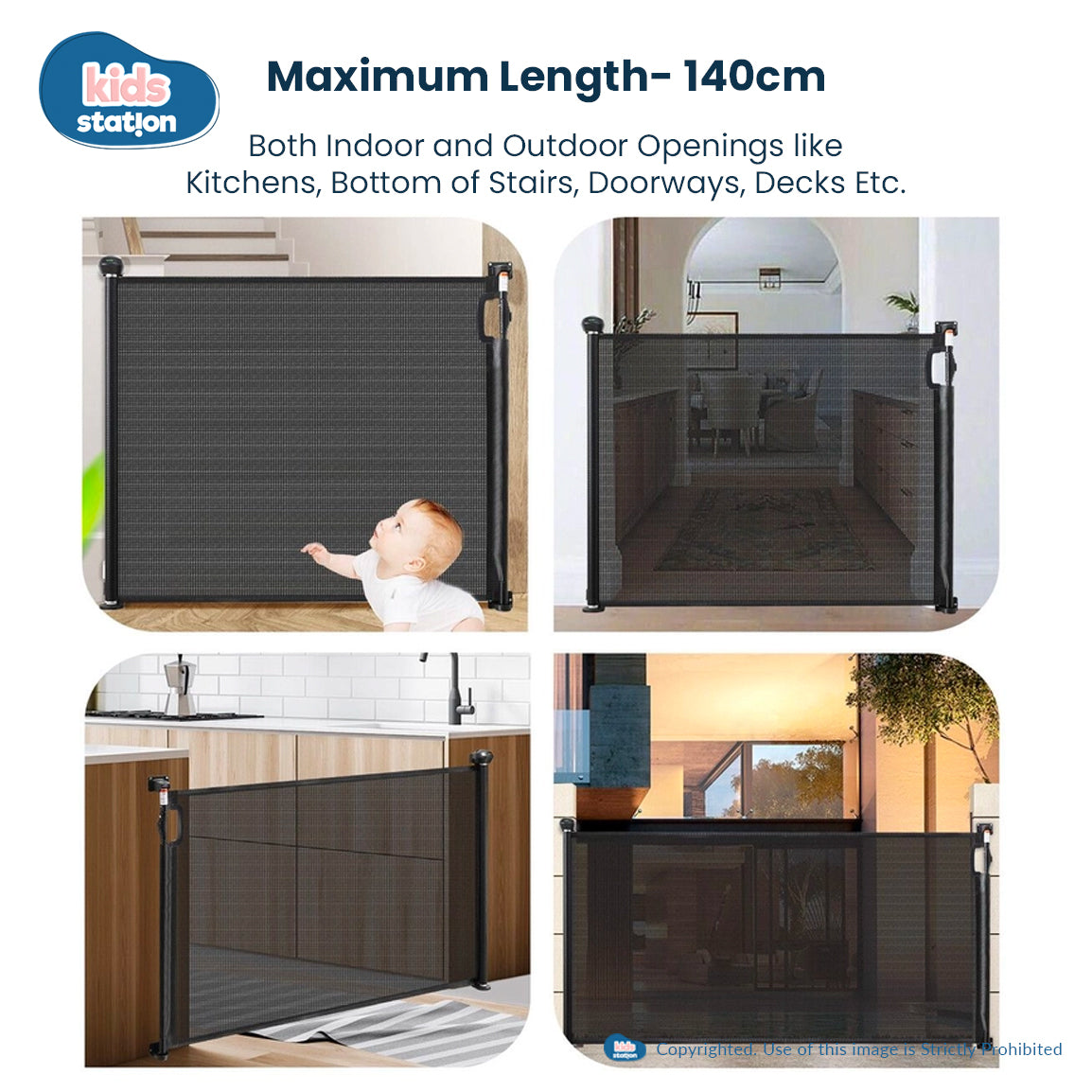 Retractable Safety Gate for Babies Pets Black 140cm