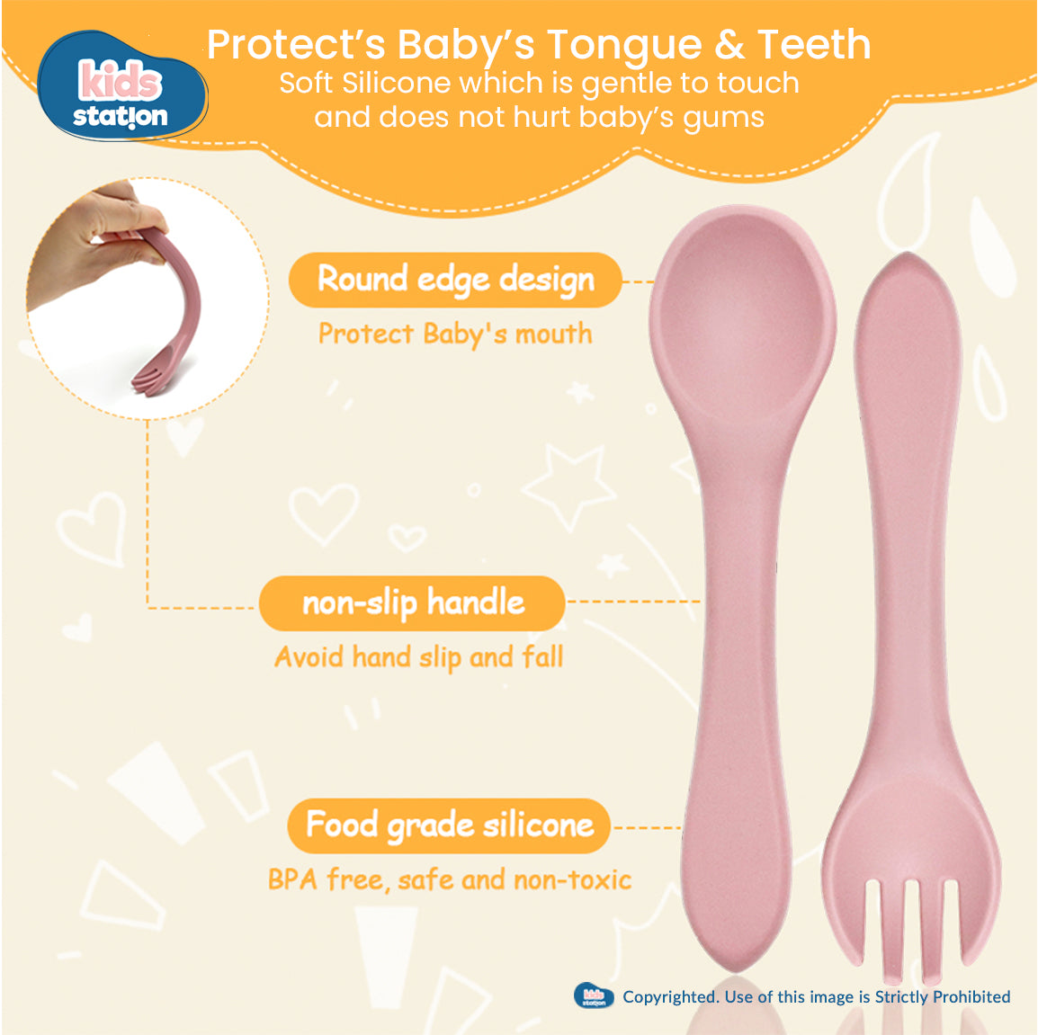 Kids Station Silicone Spork & Spoon Set – Safe Feeding for Babies & Toddlers