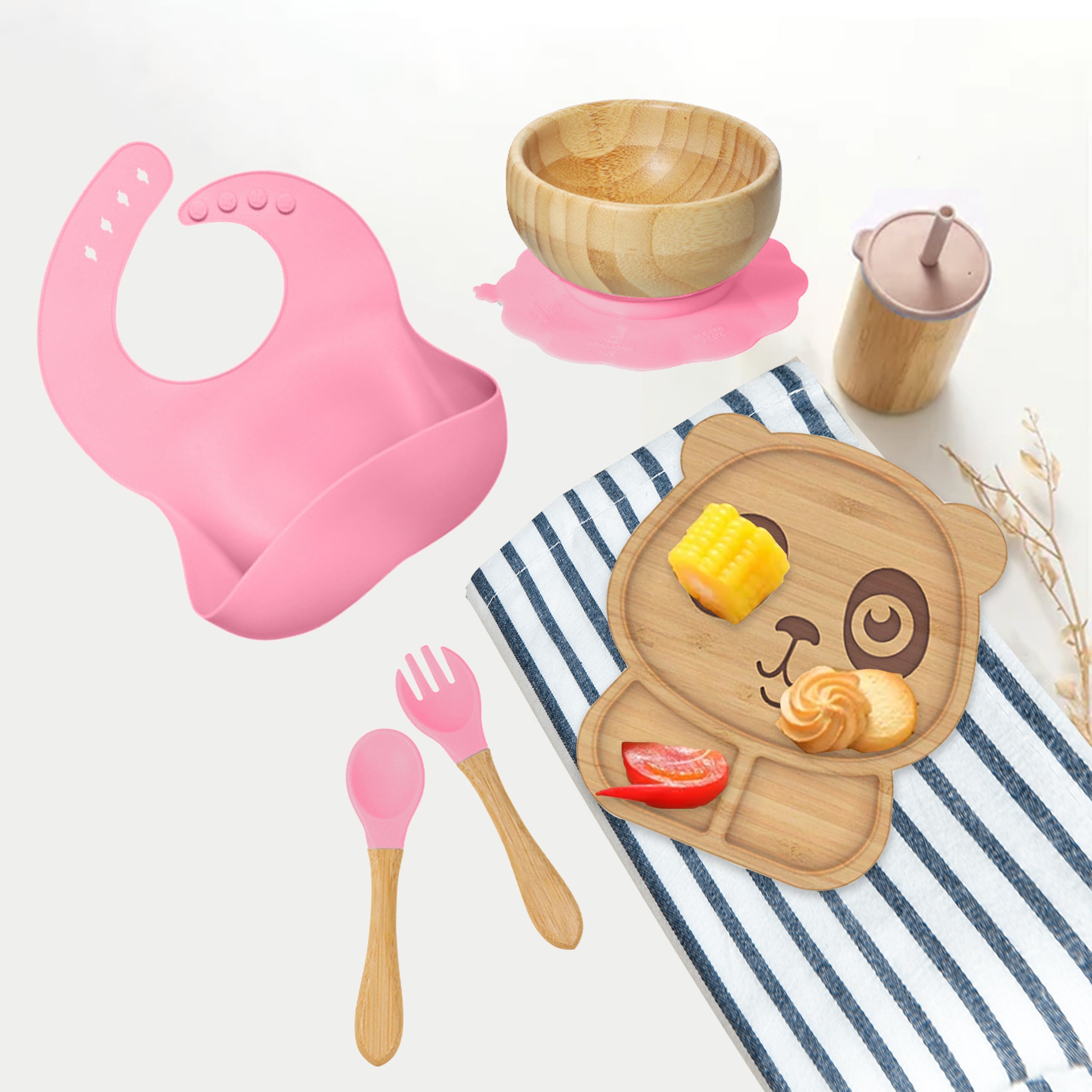 Kids Station Panda Mealtime Magic – 6-Piece Bamboo Baby Feeding Set