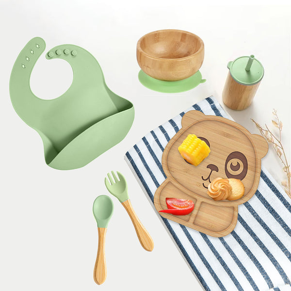 Kids Station Panda Mealtime Magic – 6-Piece Bamboo Baby Feeding Set