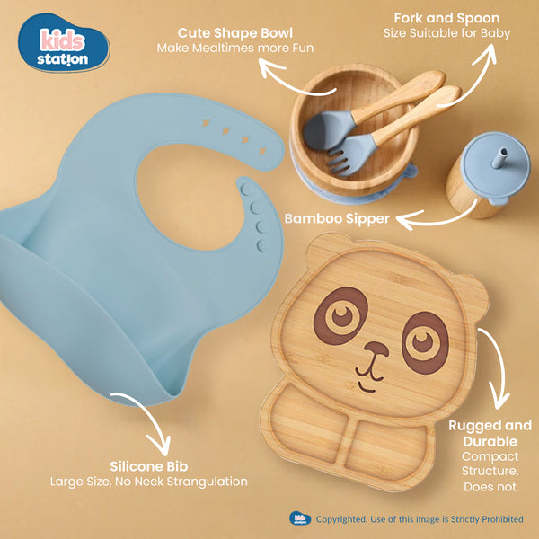 Kids Station Panda Mealtime Magic – 6-Piece Bamboo Baby Feeding Set