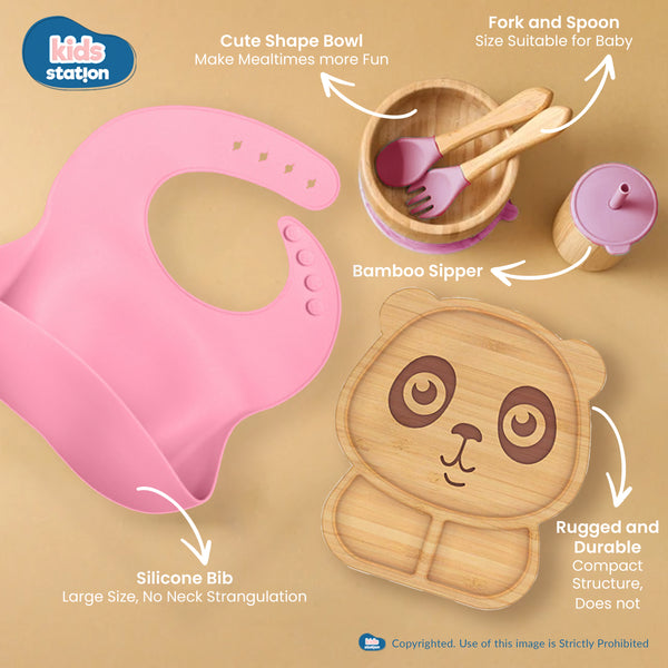 Kids Station Panda Mealtime Magic – 6-Piece Bamboo Baby Feeding Set