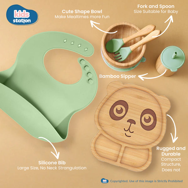 Kids Station Panda Mealtime Magic – 6-Piece Bamboo Baby Feeding Set