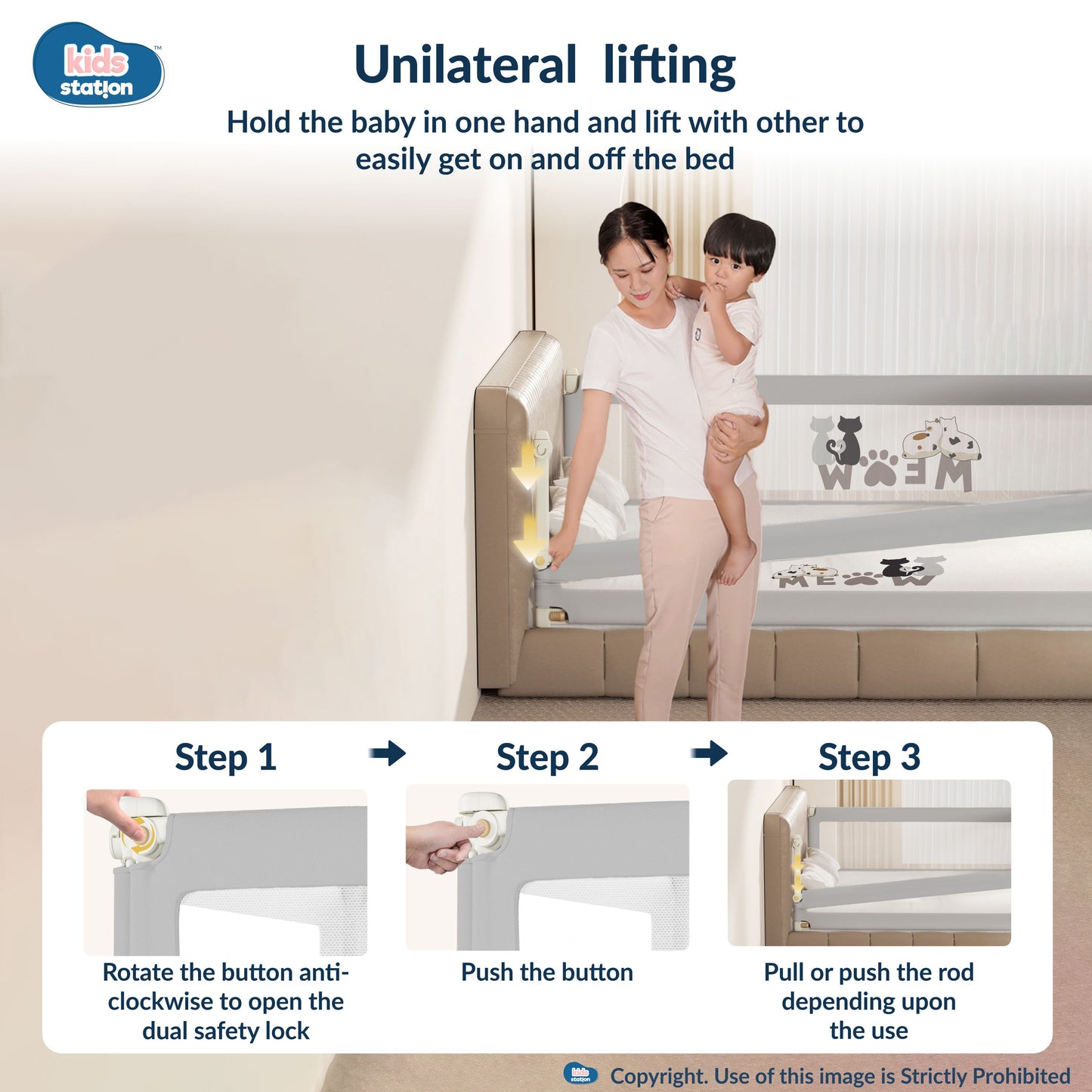 3-Side Foldable New Model Baby Bed Rail Guard