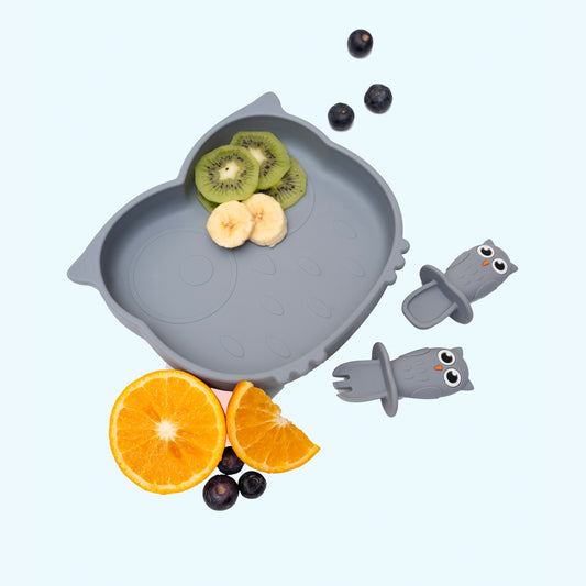 Cute Hooty the Owl Design Silicone Feeding Set