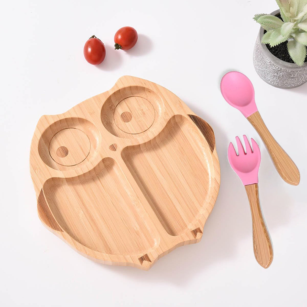 Kids Station Owl Wooden Plate with Spoon & Fork