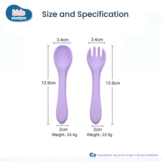 Kids Station Silicone Spork & Spoon Set – Safe Feeding for Babies & Toddlers