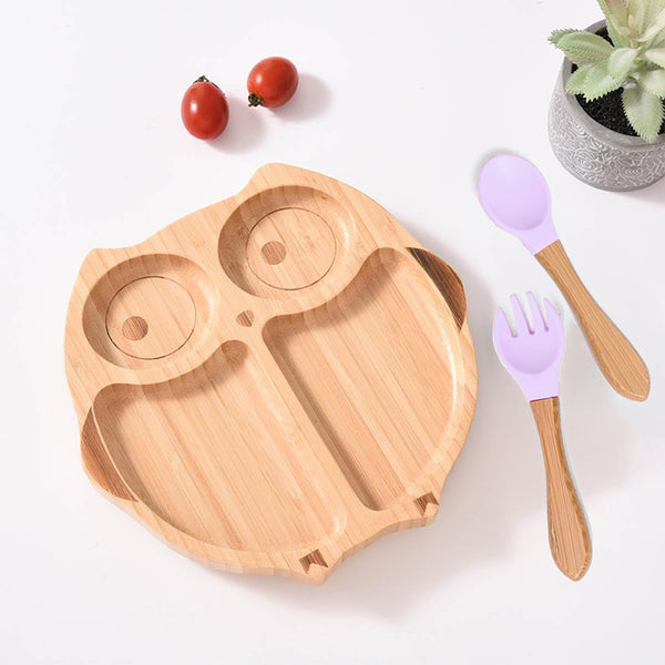 Kids Station™ Purple Owl Baby Essential Bamboo Feeding Set