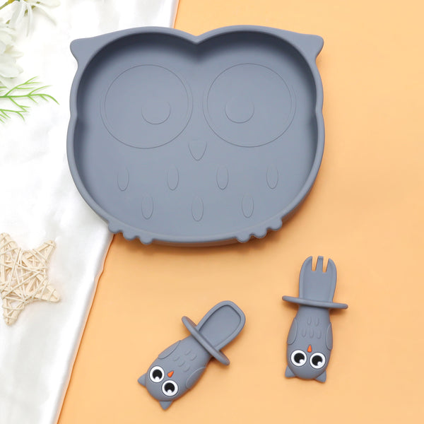 Kids Station™ Blue Owl Shape Baby Silicone Feeding Set