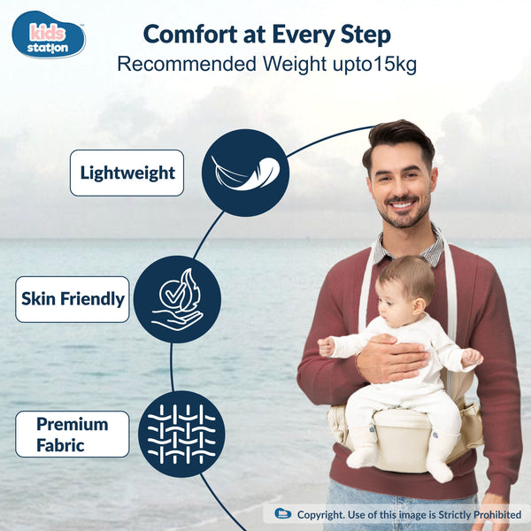 Kids Station Ergonomic Happy Strap Baby Carrier – 4 Carry Positions, Soft Cotton, Adjustable for Indian Weather