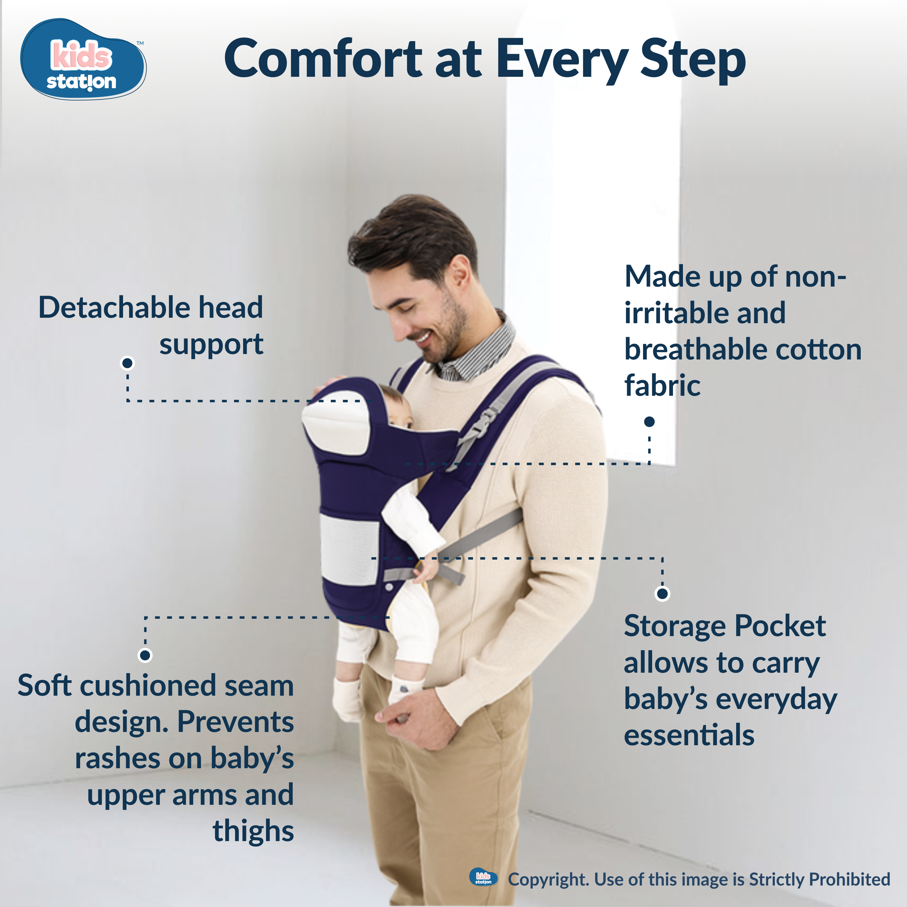 Kids Station Cuddle Time Baby Carrier – 6-in-1 Cotton Carrier for New-born to Toddler, Patented & Adjustable