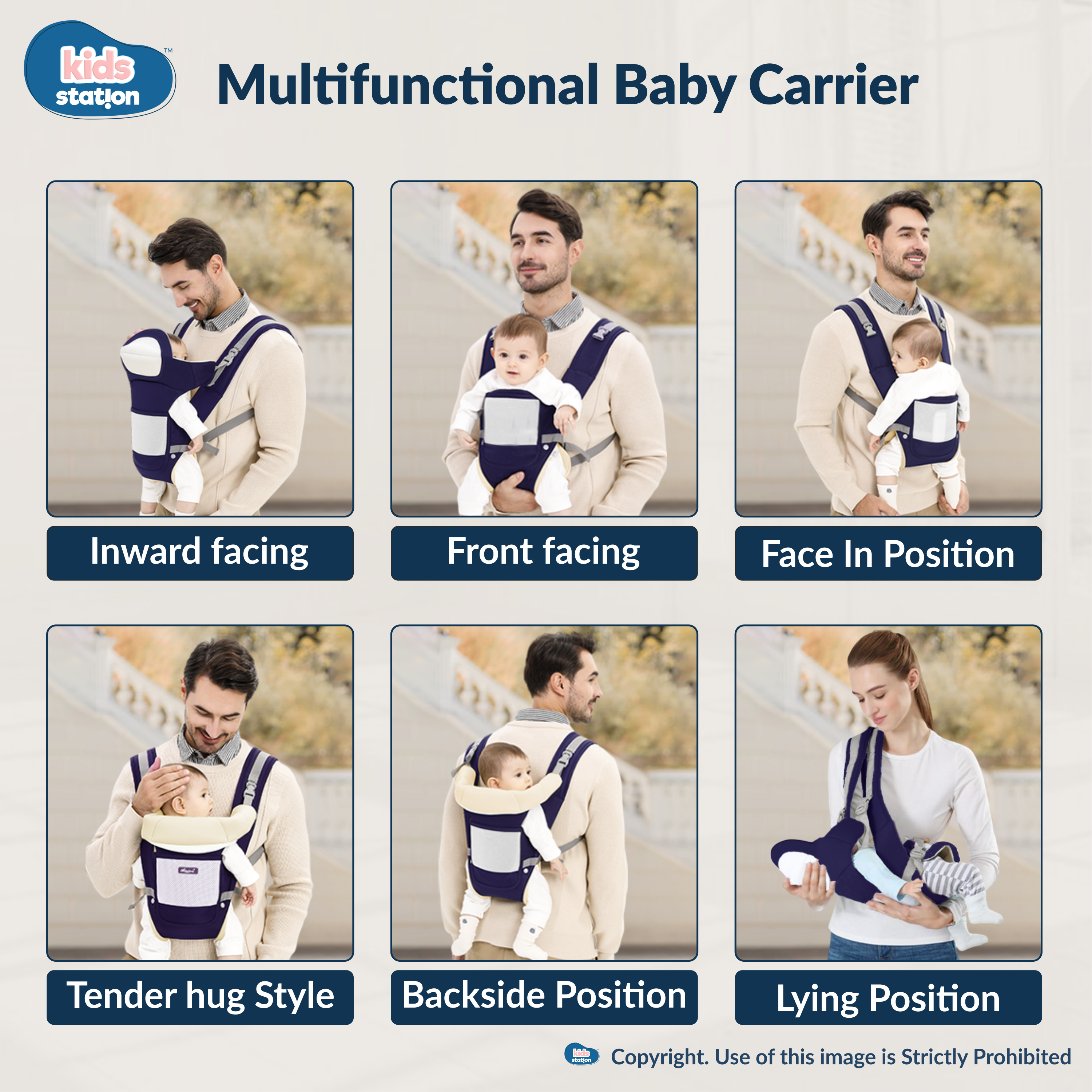 Kids Station Cuddle Time Baby Carrier – 6-in-1 Cotton Carrier for New-born to Toddler, Patented & Adjustable