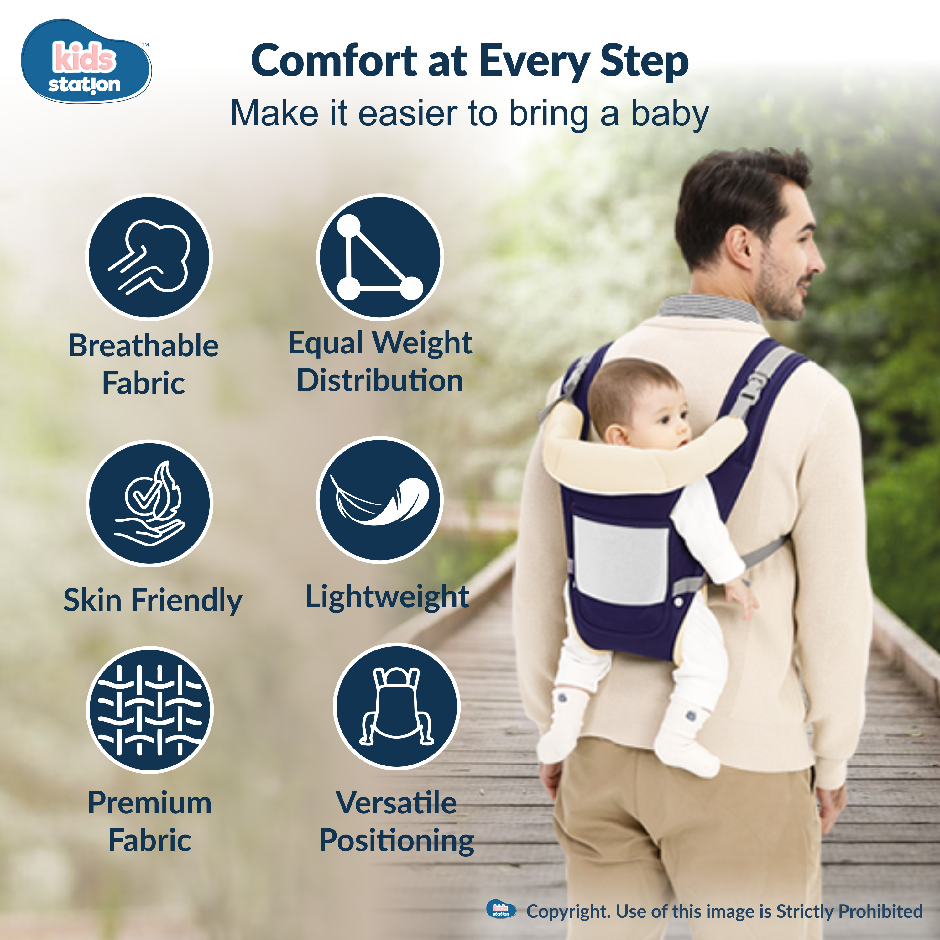 Kids Station Cuddle Time Baby Carrier – 6-in-1 Cotton Carrier for New-born to Toddler, Patented & Adjustable