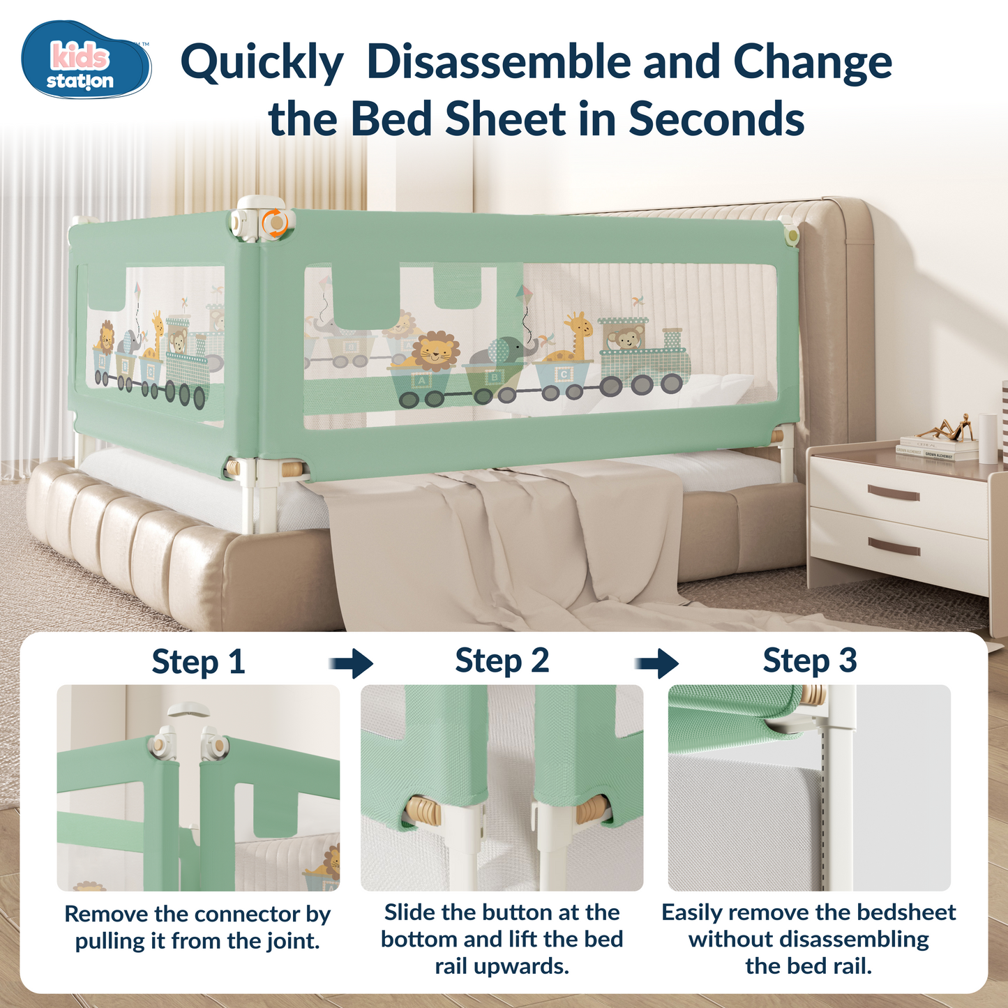 3-Side Foldable New Model Baby Bed Rail Guard