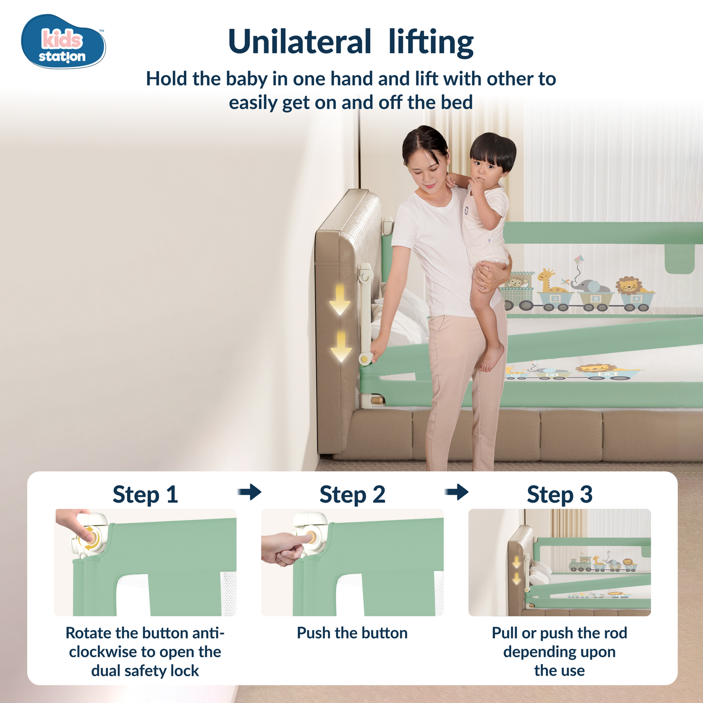 3-Side Foldable New Model Baby Bed Rail Guard