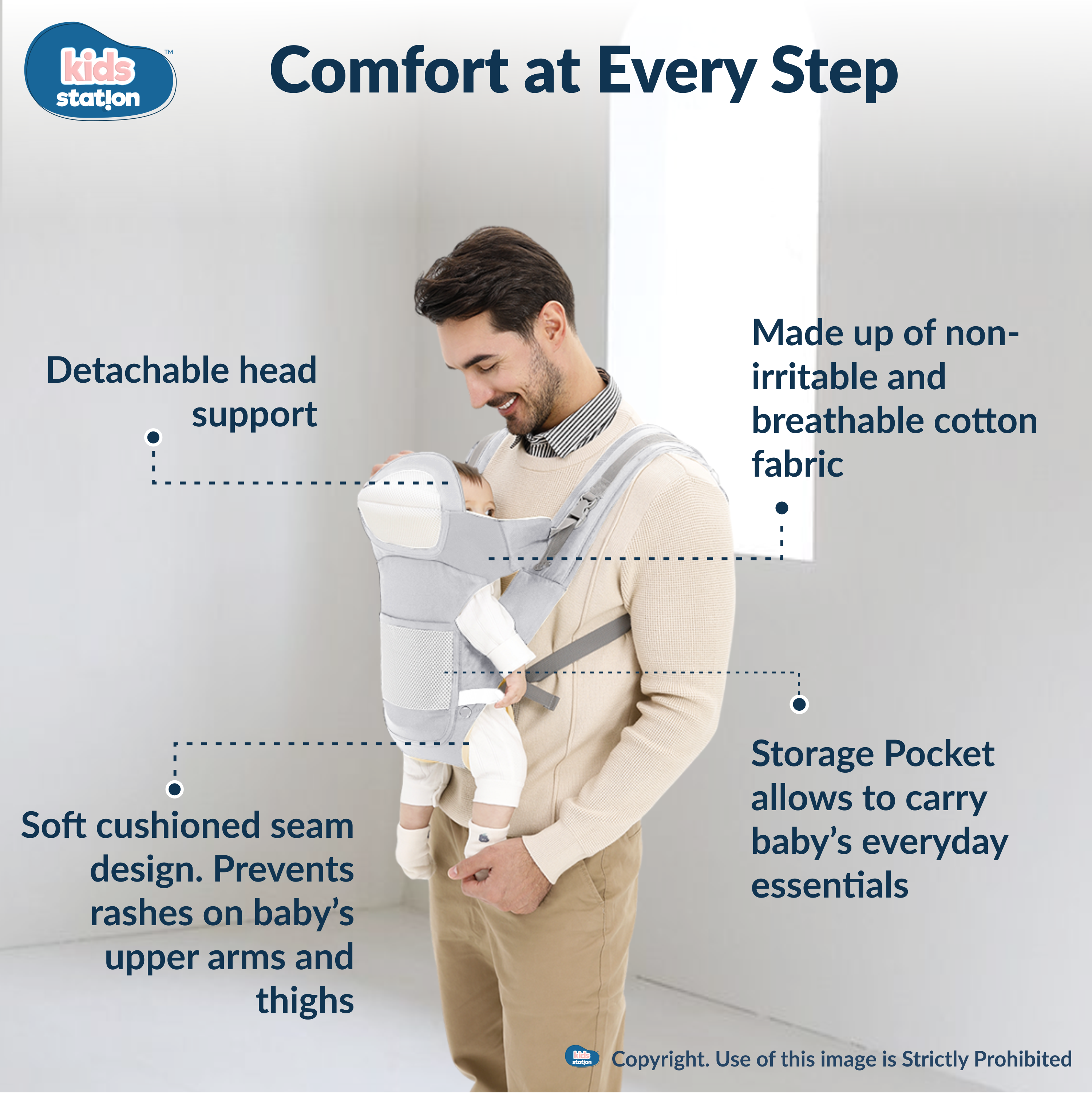 Kids Station Cuddle Time Baby Carrier – 6-in-1 Cotton Carrier for New-born to Toddler, Patented & Adjustable