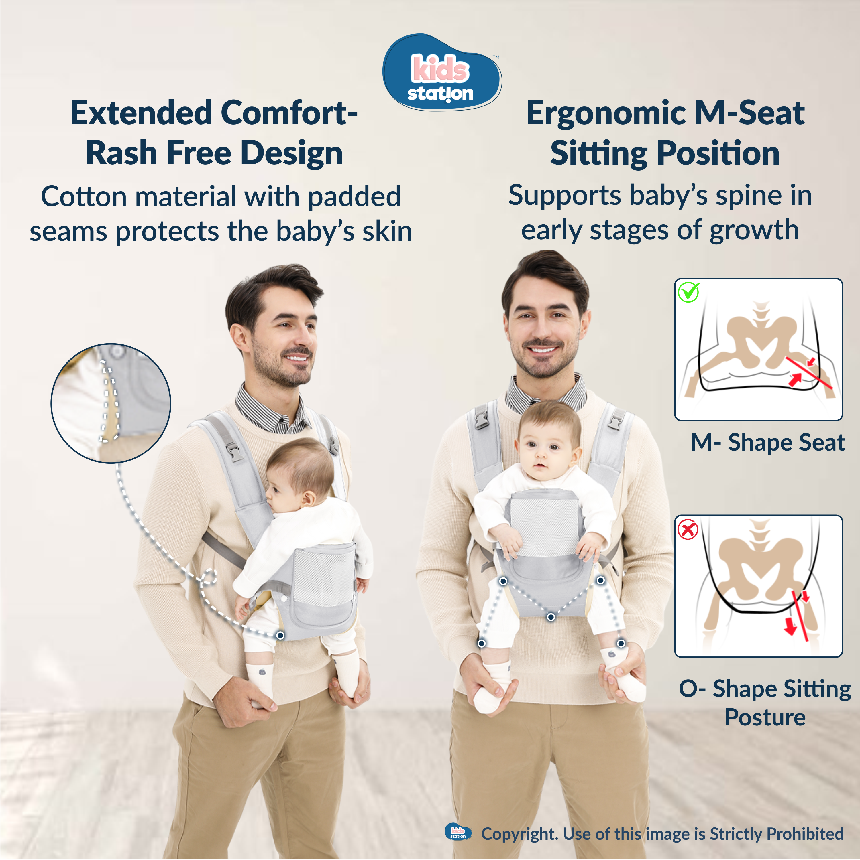 Kids Station Cuddle Time Baby Carrier – 6-in-1 Cotton Carrier for New-born to Toddler, Patented & Adjustable