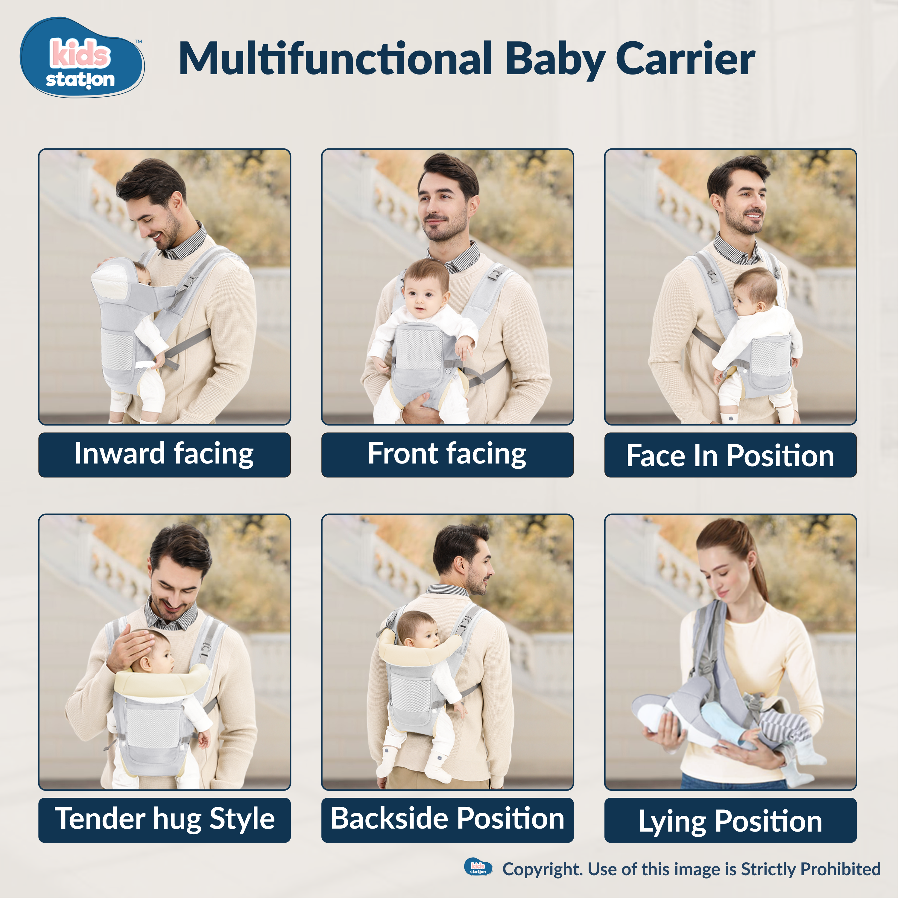 Kids Station Cuddle Time Baby Carrier – 6-in-1 Cotton Carrier for New-born to Toddler, Patented & Adjustable