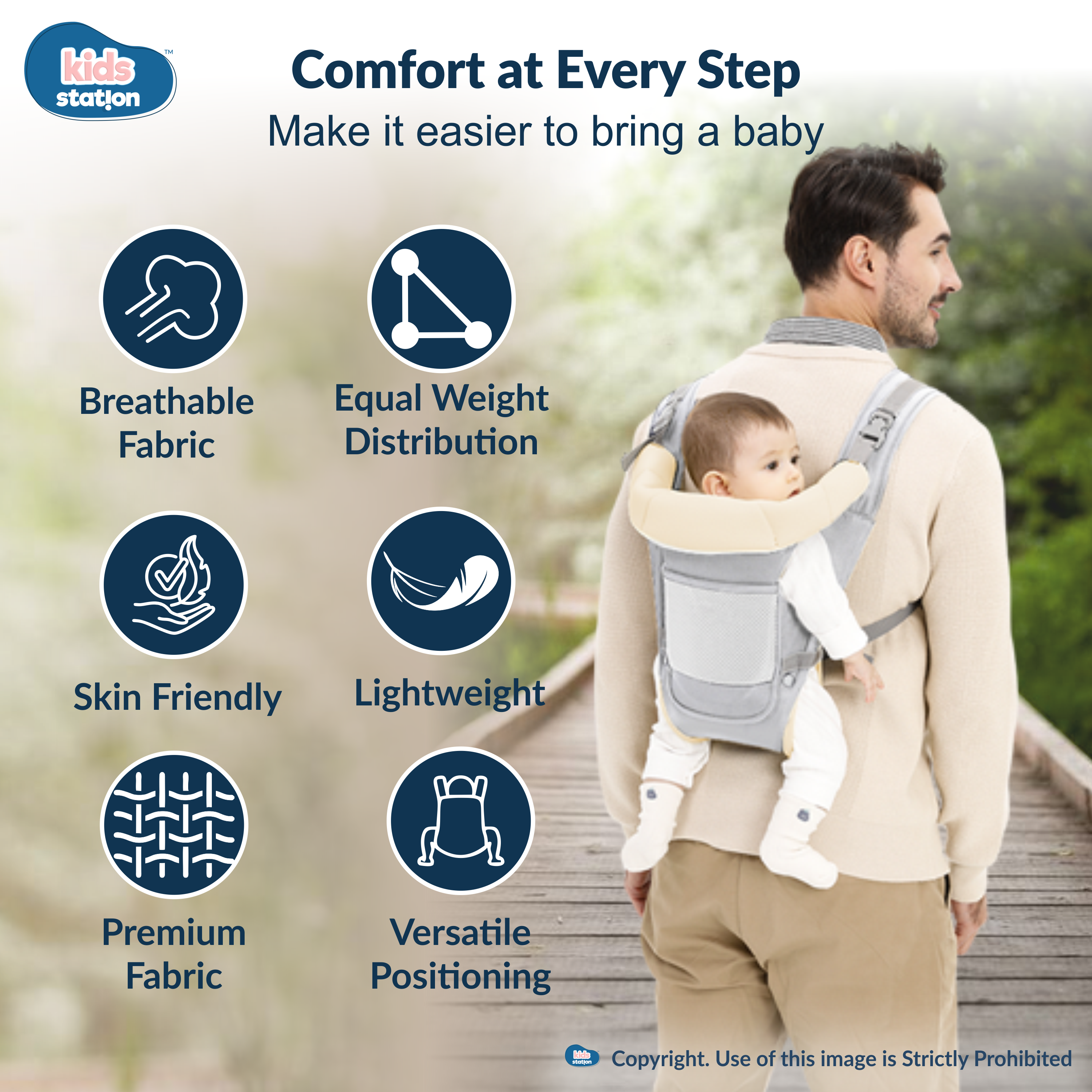 Kids Station Cuddle Time Baby Carrier – 6-in-1 Cotton Carrier for New-born to Toddler, Patented & Adjustable