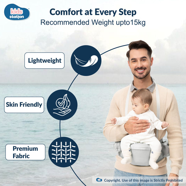 Kids Station Ergonomic Happy Strap Baby Carrier – 4 Carry Positions, Soft Cotton, Adjustable for Indian Weather