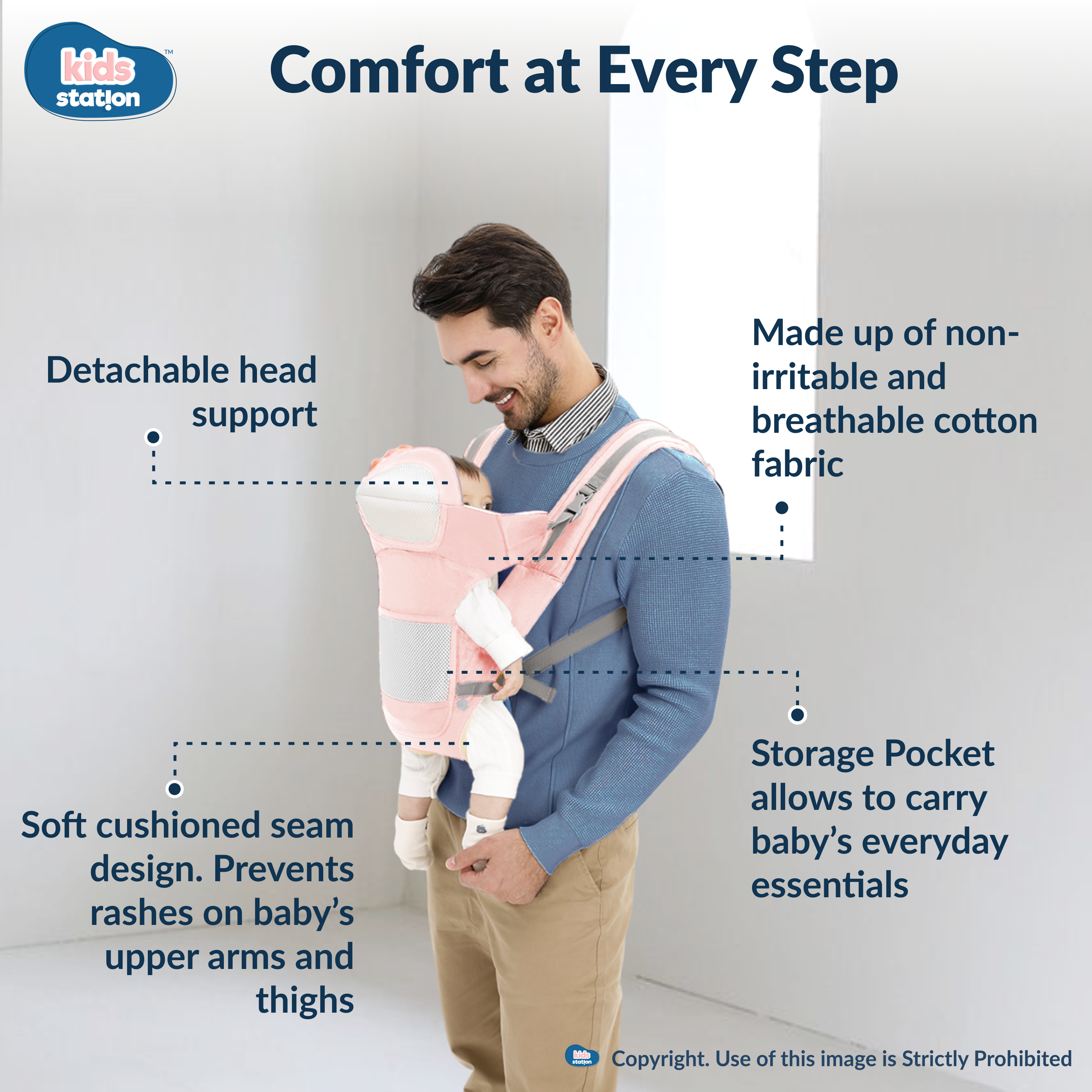 Kids Station Cuddle Time Baby Carrier – 6-in-1 Cotton Carrier for New-born to Toddler, Patented & Adjustable