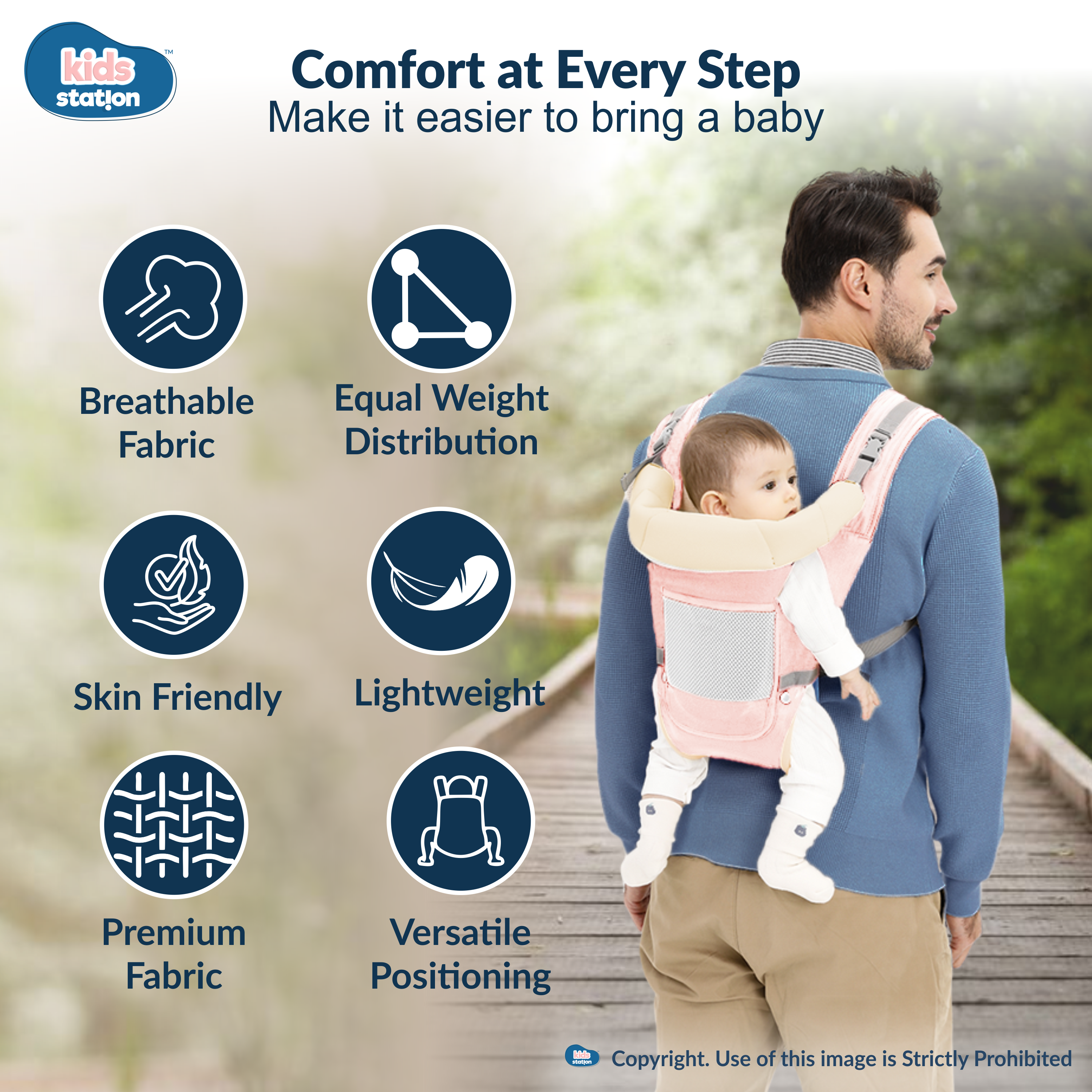 Kids Station Cuddle Time Baby Carrier – 6-in-1 Cotton Carrier for New-born to Toddler, Patented & Adjustable