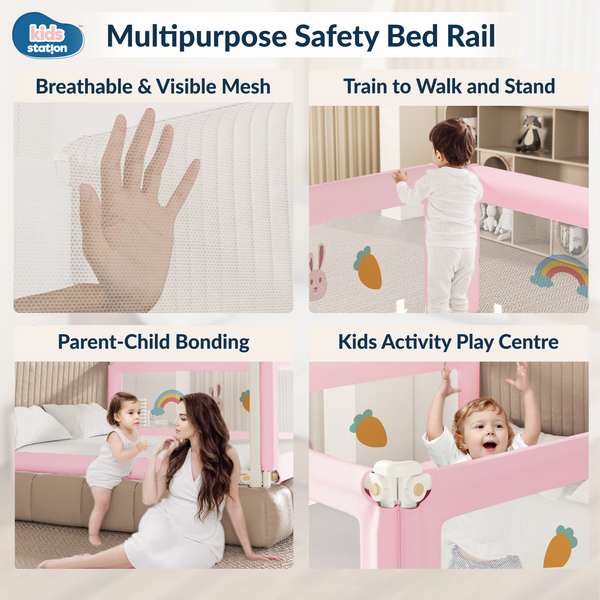 Kids Station 1-Side Foldable Baby Bed Rail Guard | Portable, Patented – Made in India